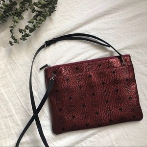 MCM Visetos Crossbody Pouch Clutch burgundy red